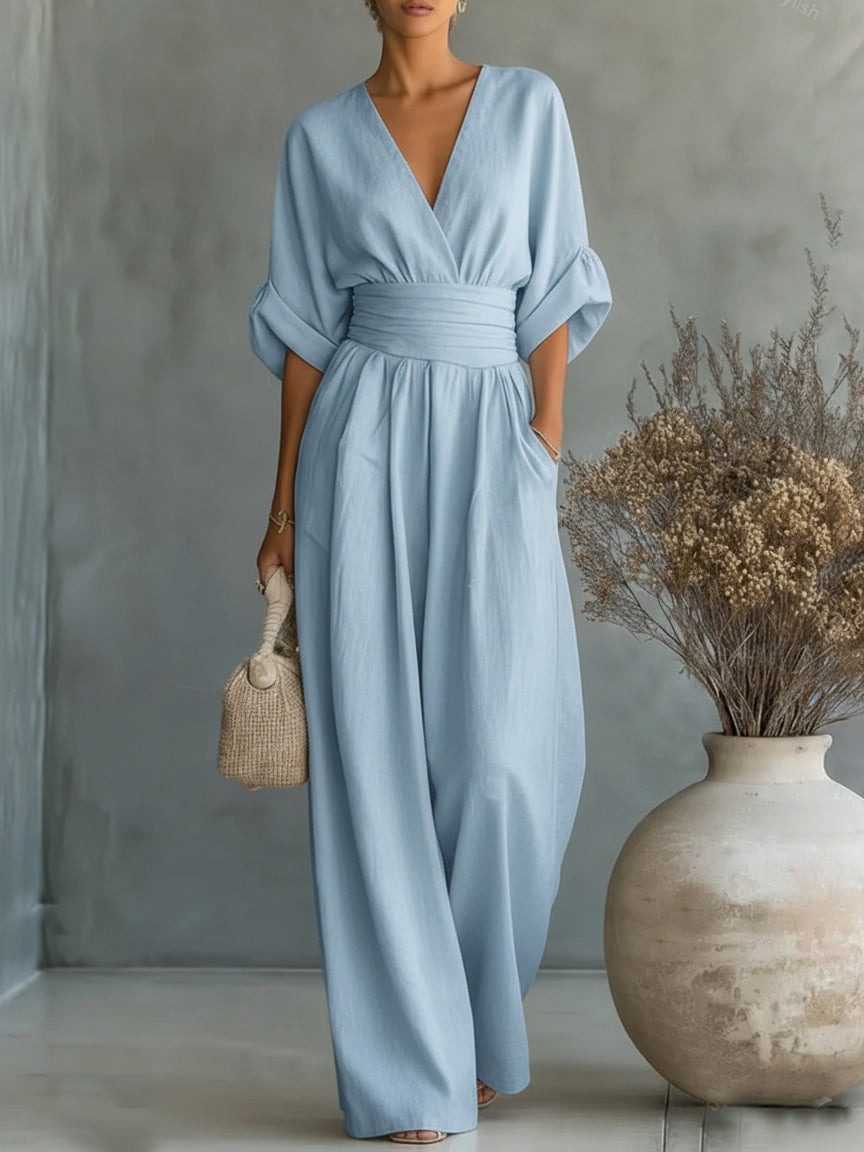 Elegant V-Neck High-Waisted Jumpsuit for Women