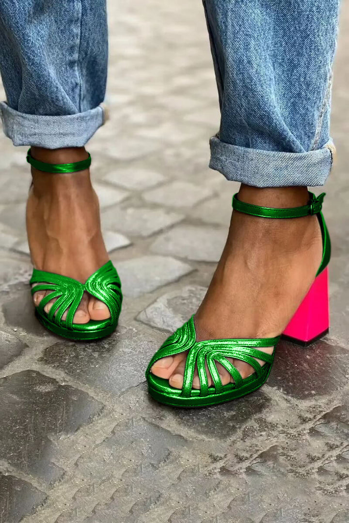 Bicolored heel sandals