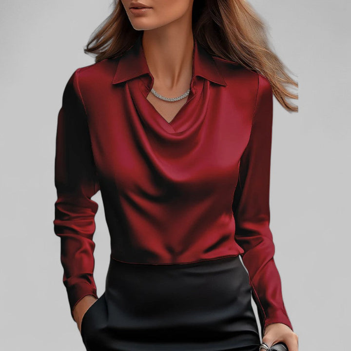 Theresa | Elegant satin blouse with a cowl neck for women