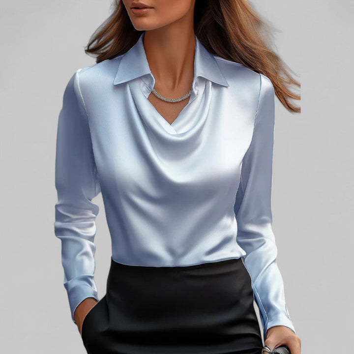 Theresa | Elegant satin blouse with a cowl neck for women