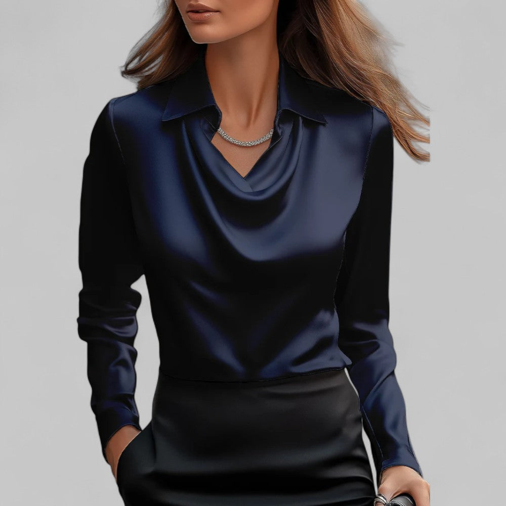 Theresa | Elegant satin blouse with a cowl neck for women