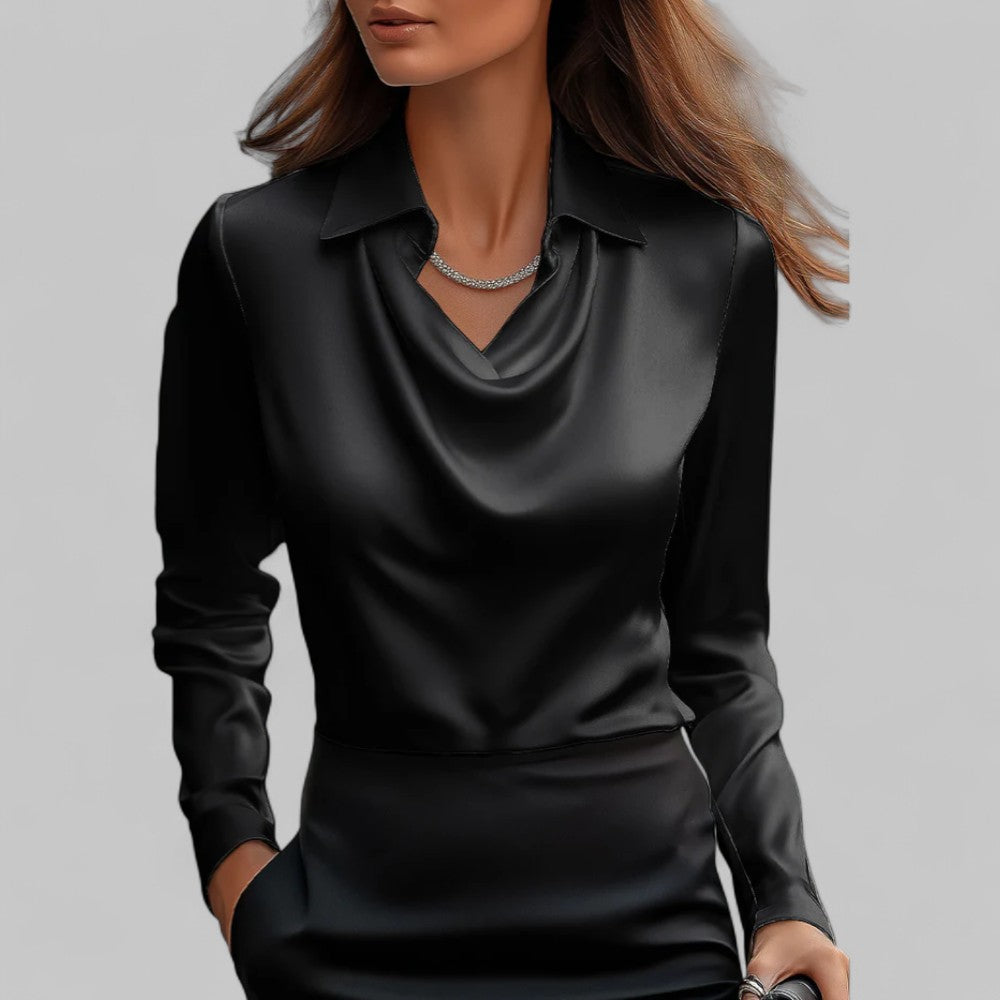Theresa | Elegant satin blouse with a cowl neck for women
