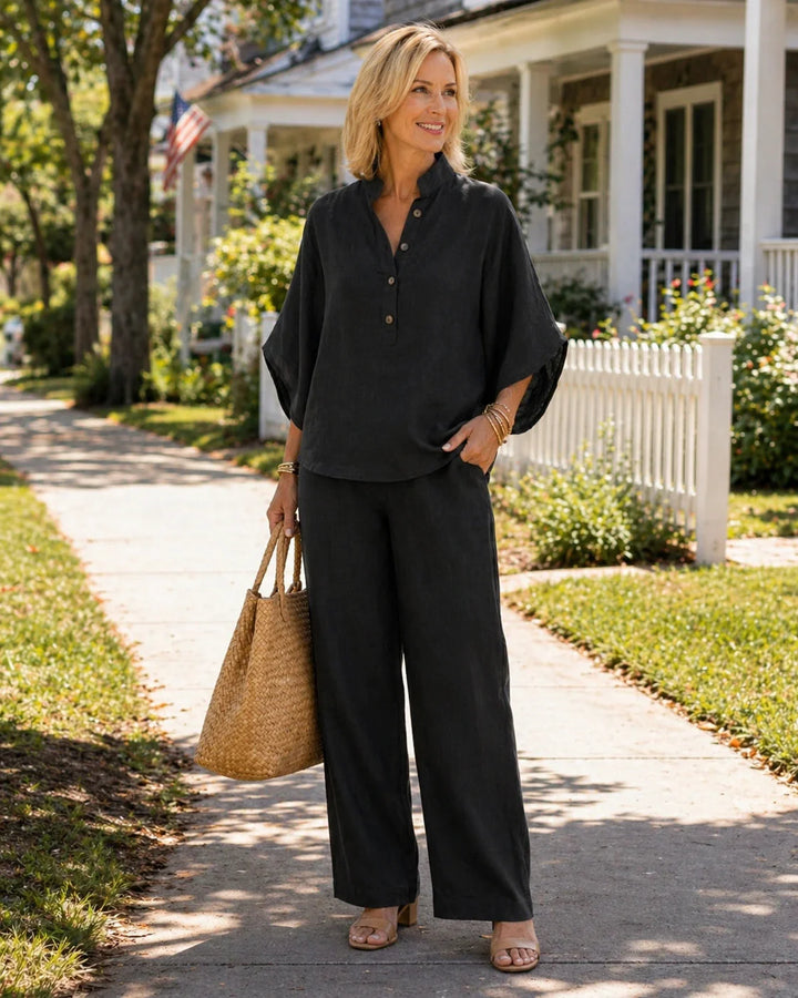 Mariel | Complete set with batwing sleeves and wide pants