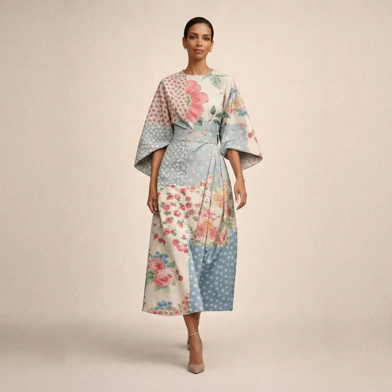 CLEMENTINE | Floral Midi with Sculpted Waist and Airy Elegance