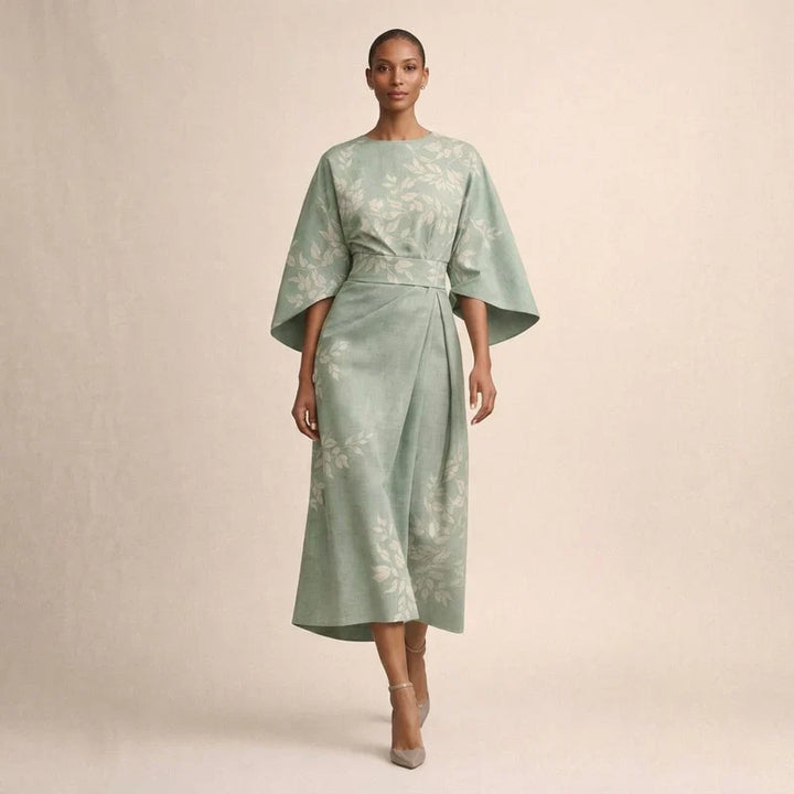 CLEMENTINE | Floral Midi with Sculpted Waist and Airy Elegance
