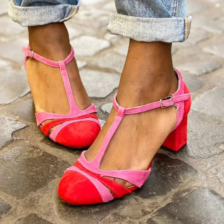 Shoe with t-bar and stable heel