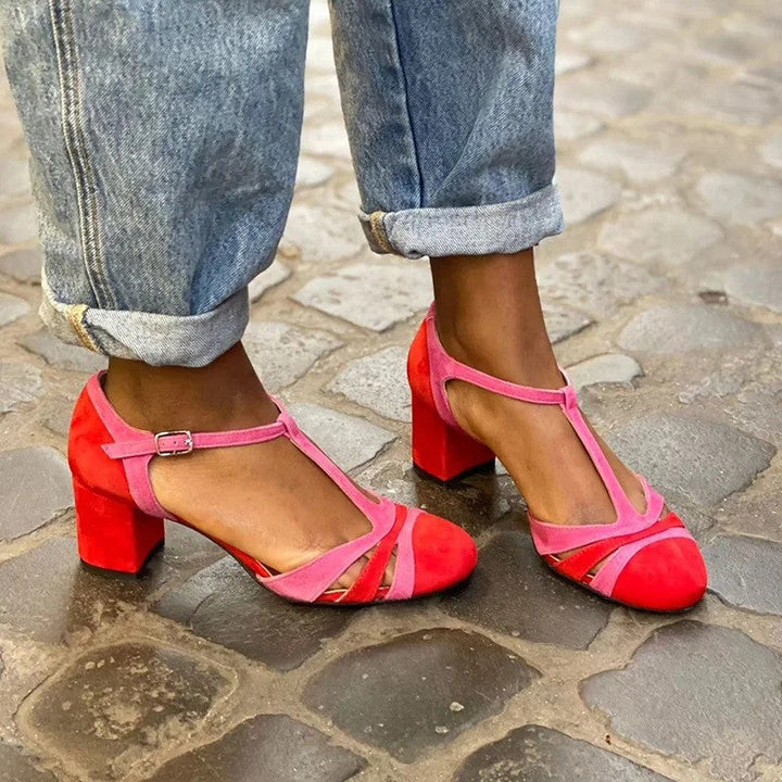 Shoe with t-bar and stable heel