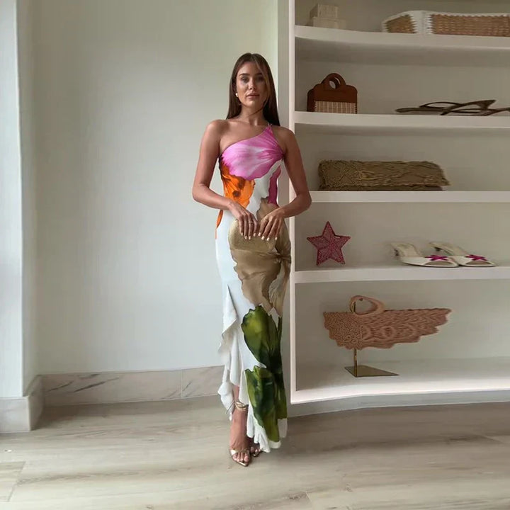 Fashion Modern Blossom One-Shoulder Maxi Dress for Women