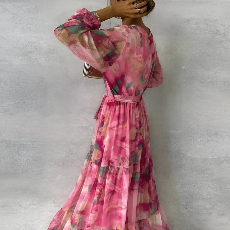 LUCIA | Long Summer Dress with Floral Pattern and Adjustable Silhouette