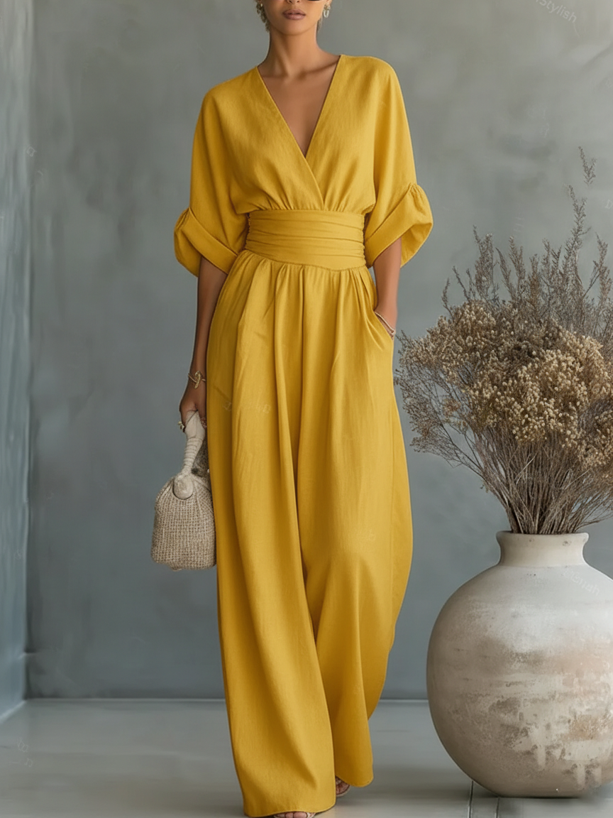 Elegant V-Neck High-Waisted Jumpsuit for Women