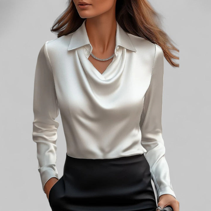 Theresa | Elegant satin blouse with a cowl neck for women