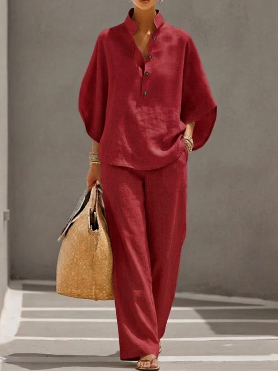 Mariel | Complete set with batwing sleeves and wide pants